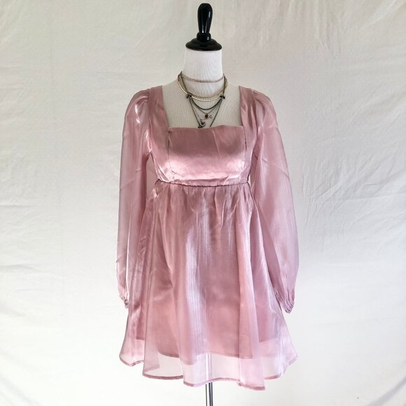 Pink Organza Mini Party Dress - Picture 5 of 13